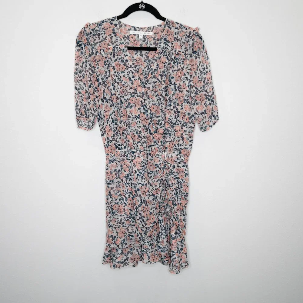 Veronica Beard Dakota Dress Gardenia Floral Print Ruched Mini Silk N14 - Picture 2 of 9